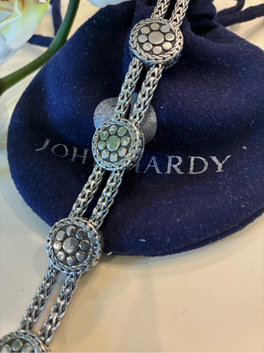 John Hardy Sterling Silver Dot Collection Bracelet w/ Double Strands 7 inches